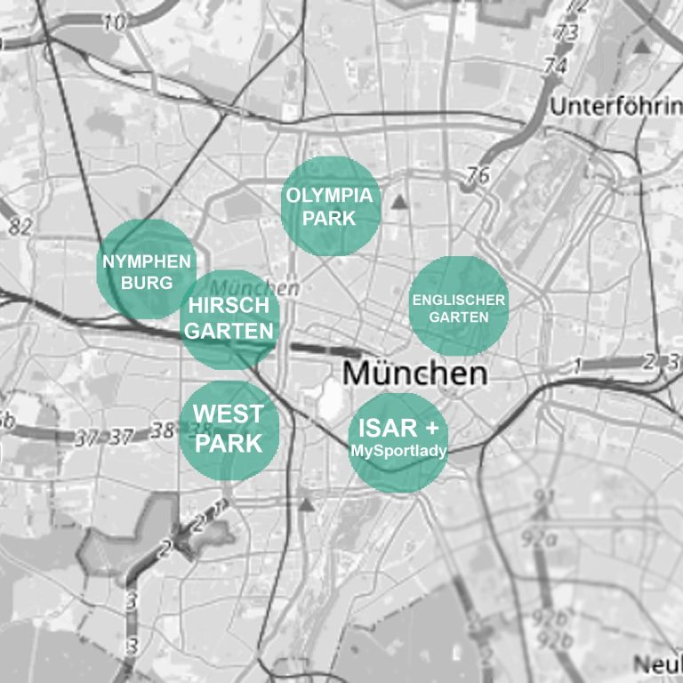 Übersichtskarte Münchens mit den 6 Trainingsgebieten